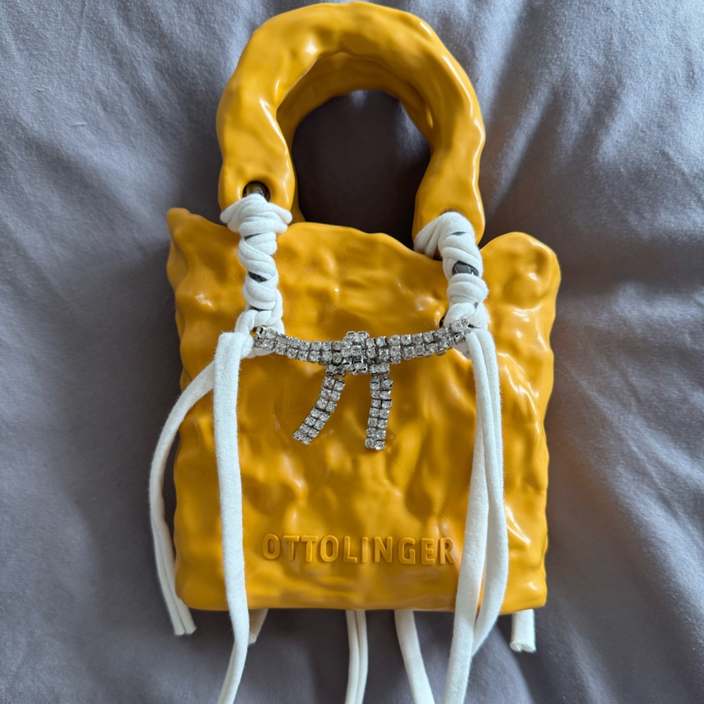 Yellow Handbag with White Accents